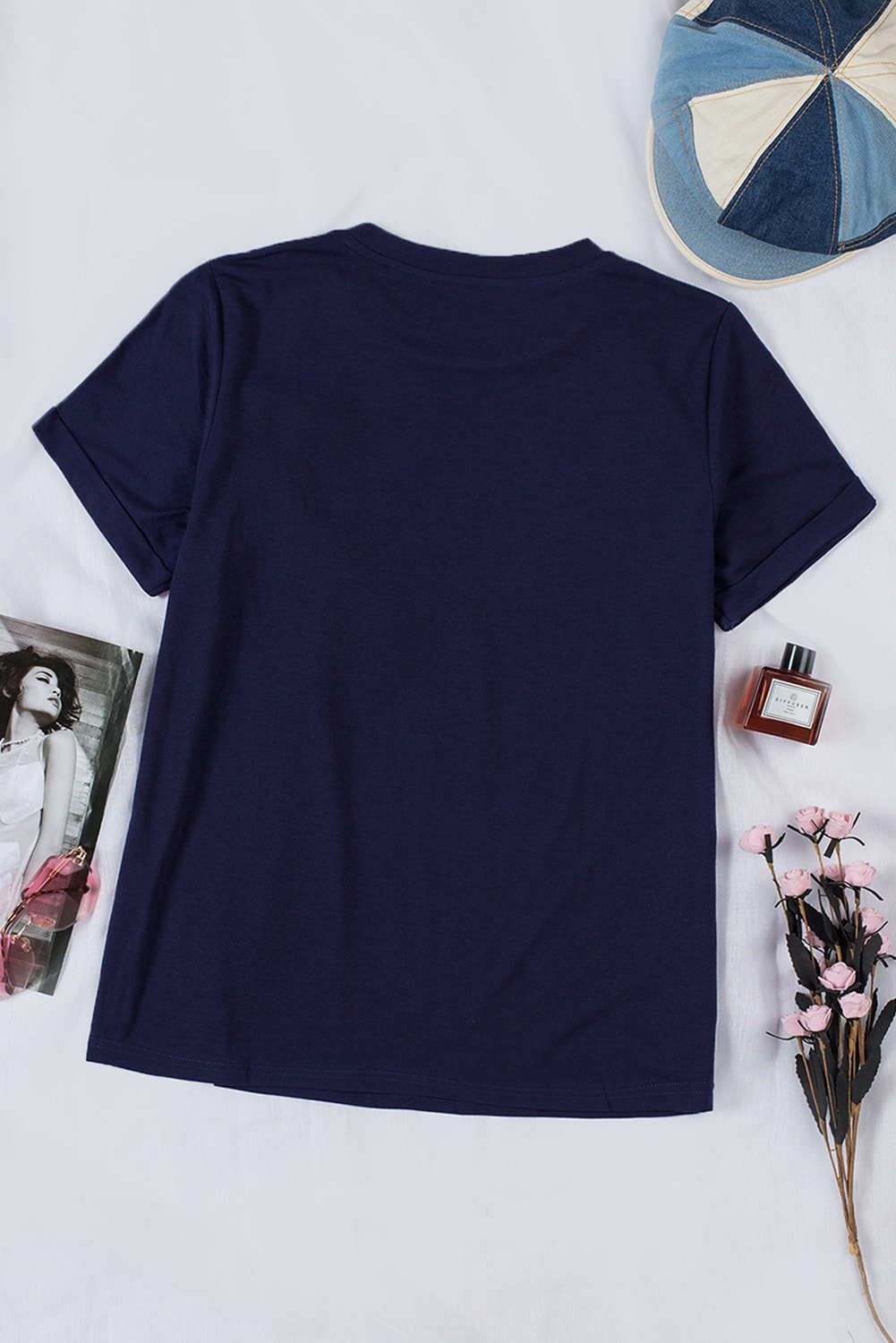 Blank T Shirt - Dark Blue Casual Solid Color Crew Neck Tee Customized