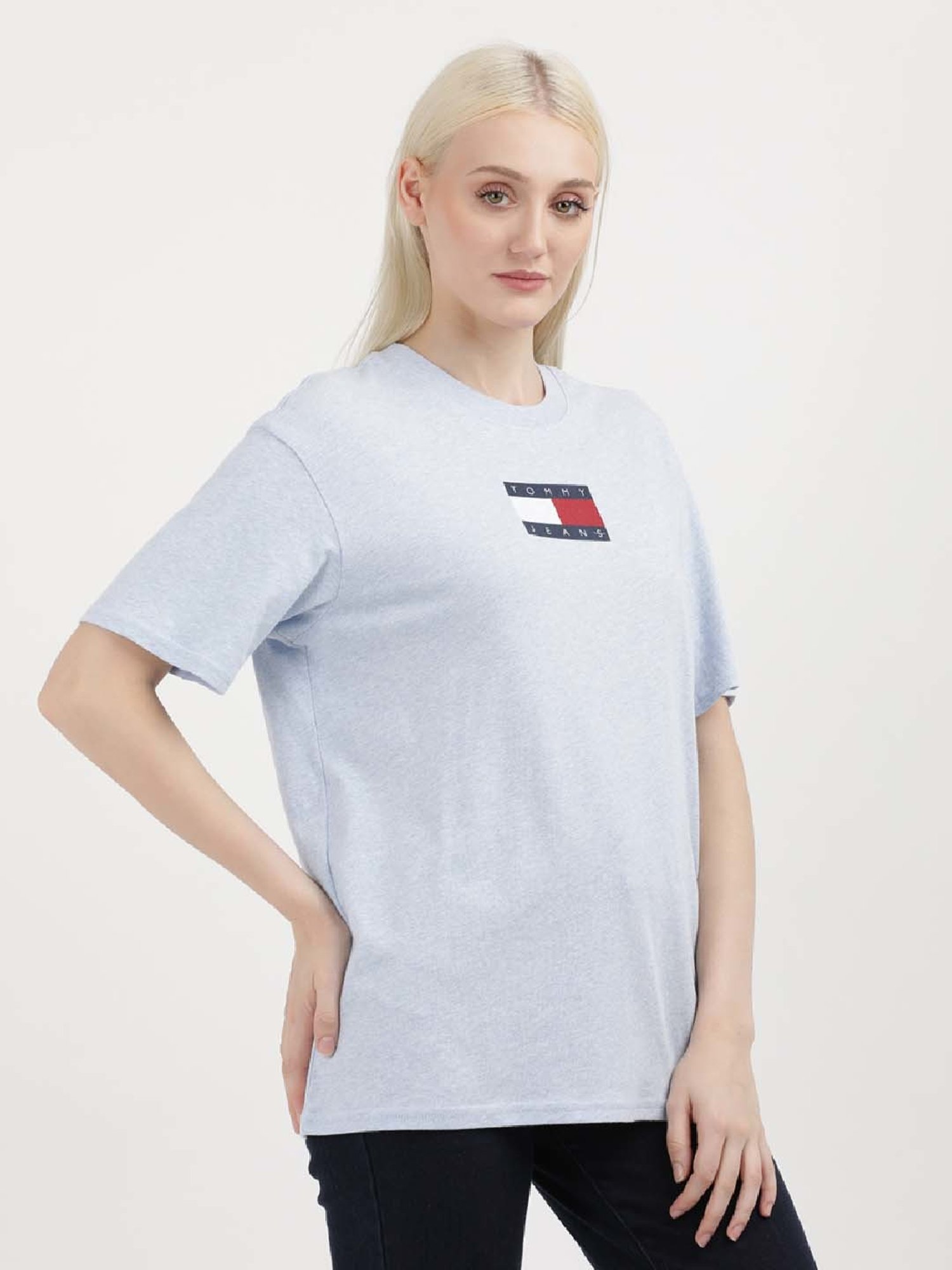 TOMMY HILFIGER Sky Blue Cotton Logo Print T-Shirt