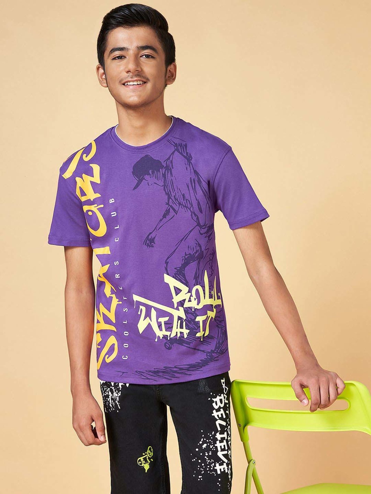 Coolsters by Pantaloons Boys Purple Cotton Printed T-Shirt