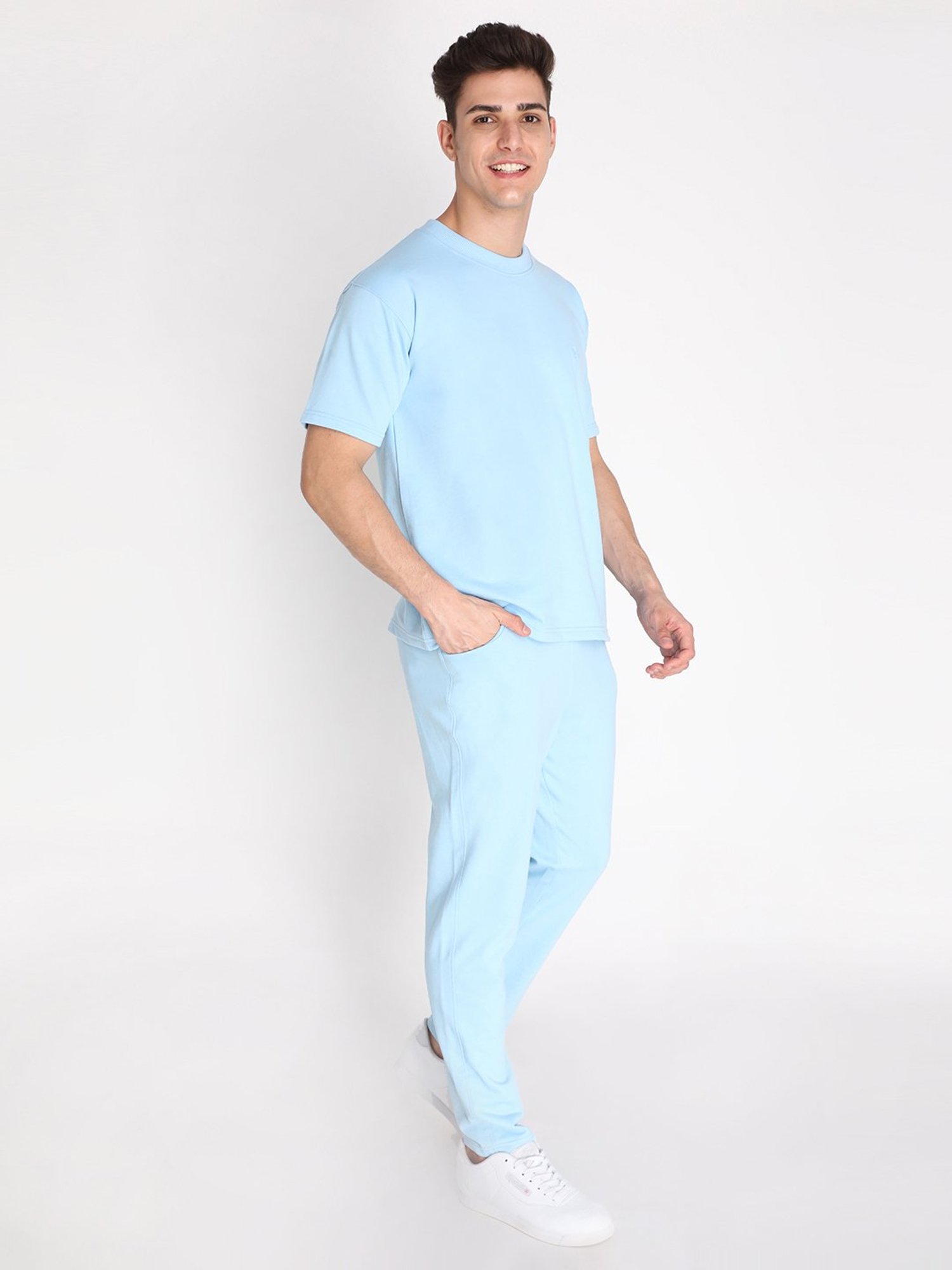 Chkokko Sky Blue Loose Fit T-Shirt & Trackpants Set