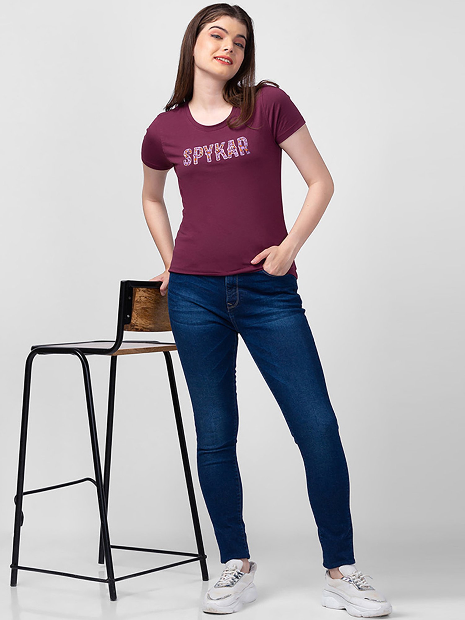 Spykar Maroon Printed T-Shirt