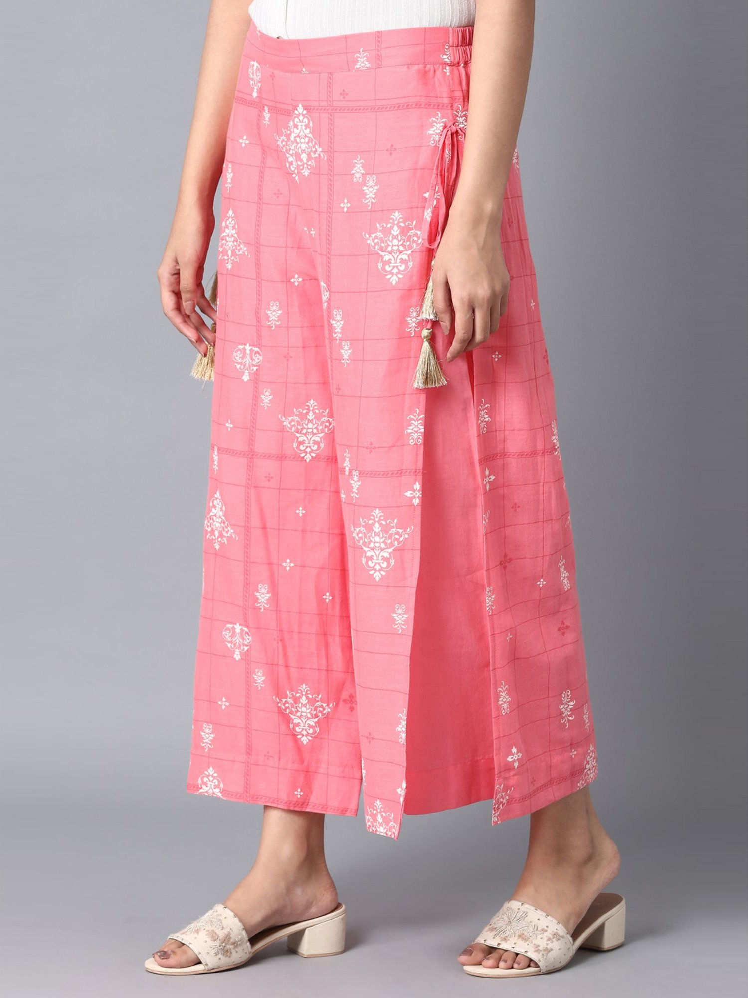 Elleven Pink Cotton Printed Palazzos