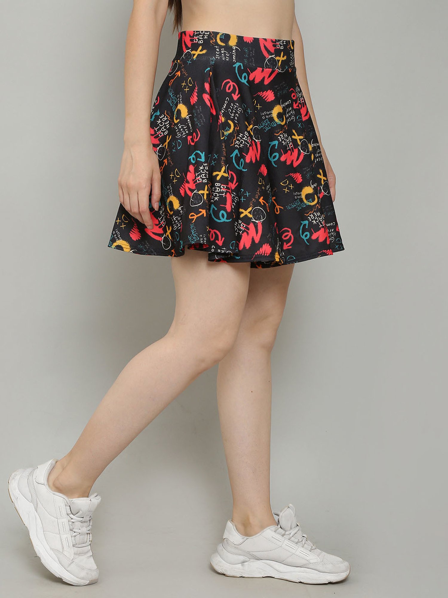 N-Gal Black Printed Mini Skirt