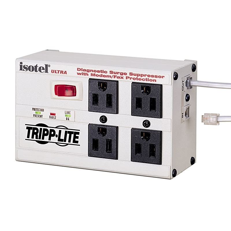 Isobar 4 Outlet Surge Protector 6ft Cord RightAngle Plug TelFaxModem Metal $50000 INSURANCE ISOTEL4 ULTRA