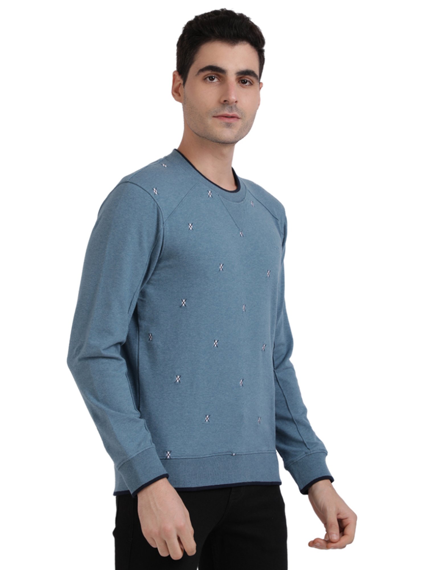 Colorplus Blue  Tailored Fit Printed Sweaters