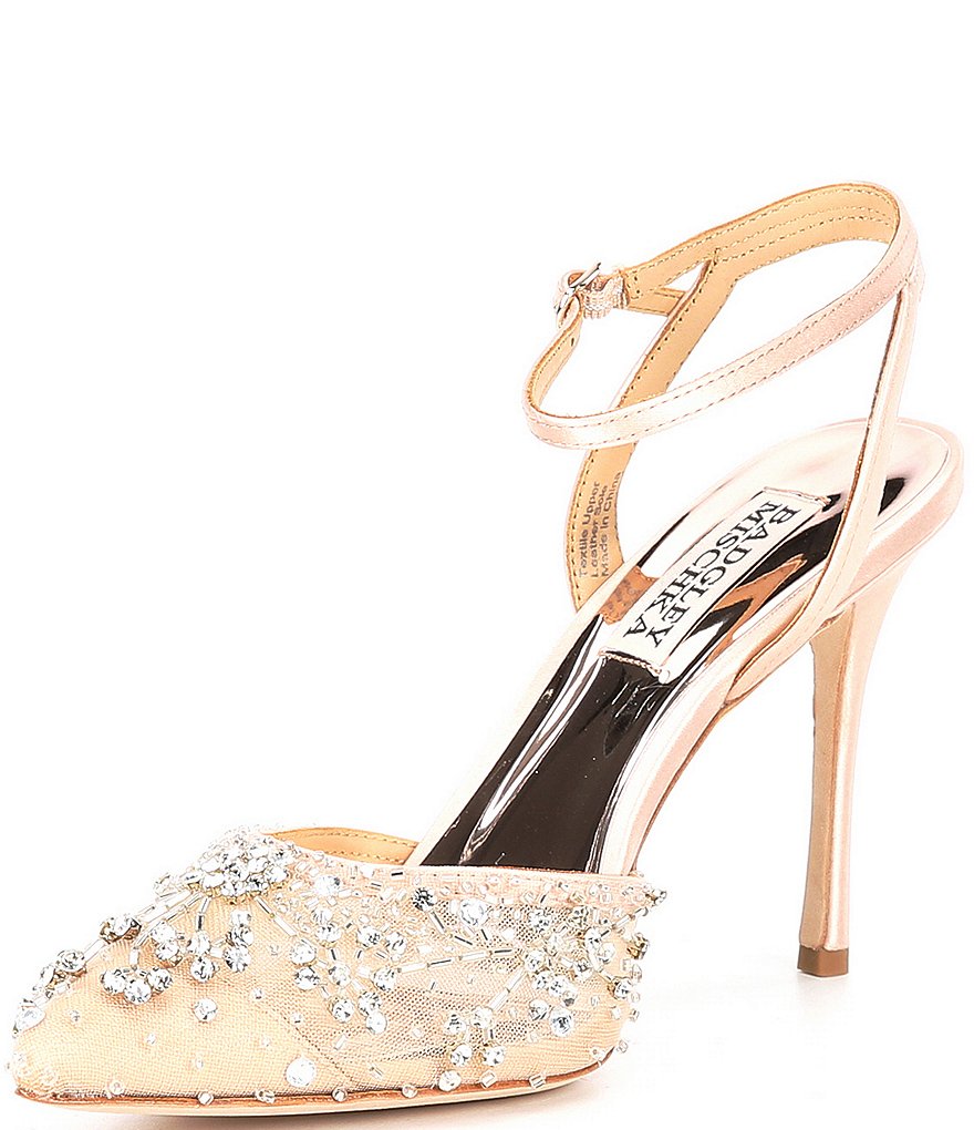 Badgley Mischka Roe Crystal And Beaded Detail Pointed Toe Dress Pumps