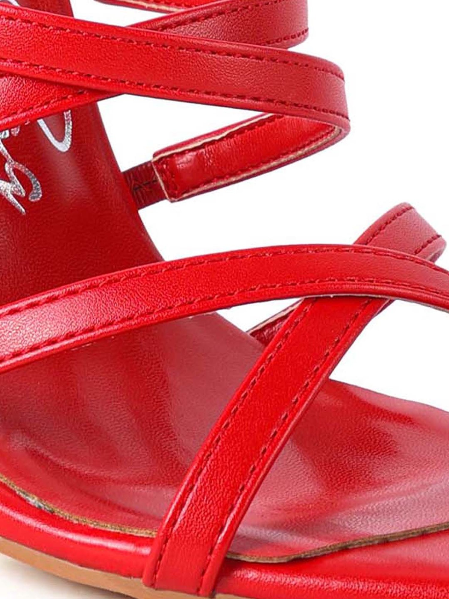 London Rag Women's Red Cross Strap Stilettos