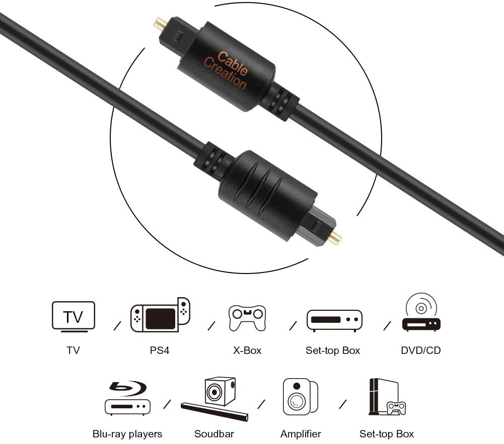 Optical Audio Cable CableCreation 3 Feet Digital Fiber Optic Cable for Home Theater Sound Bar TV PS4 Xbox VD/CD Player Blu-ray Players Game Console& More 0.9M