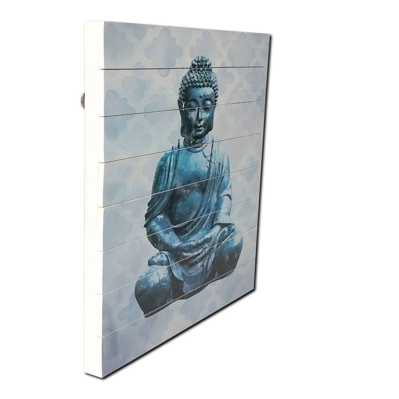 18" x 26" Buddha Print on Planked Wood Wall Sign Panel Blue - Gallery 57