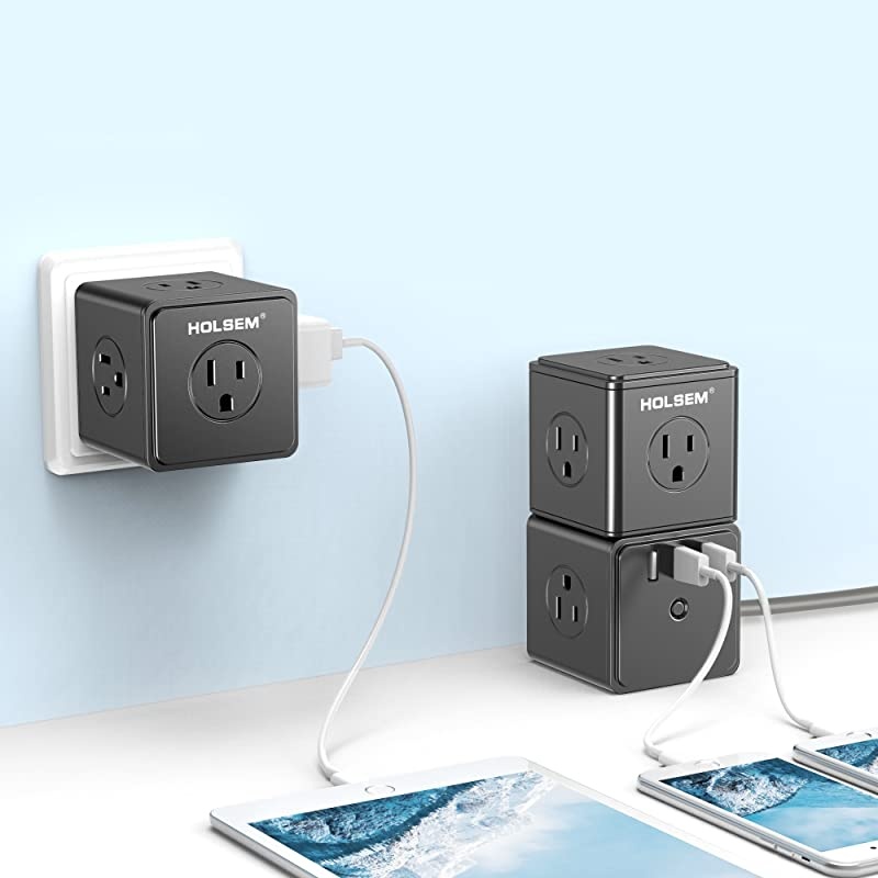Power Cube Surge Protector 14 AC outlets 3 Smart USB Ports 5V24A and 6 Heavy Duty Extension Cord Black 3 Pack