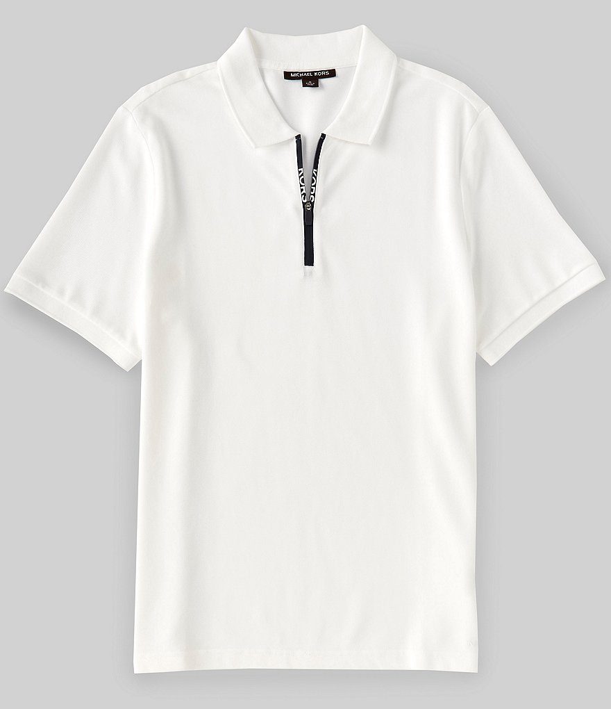 Michael Kors Logo Zip Tape Short-Sleeve Polo Shirt
