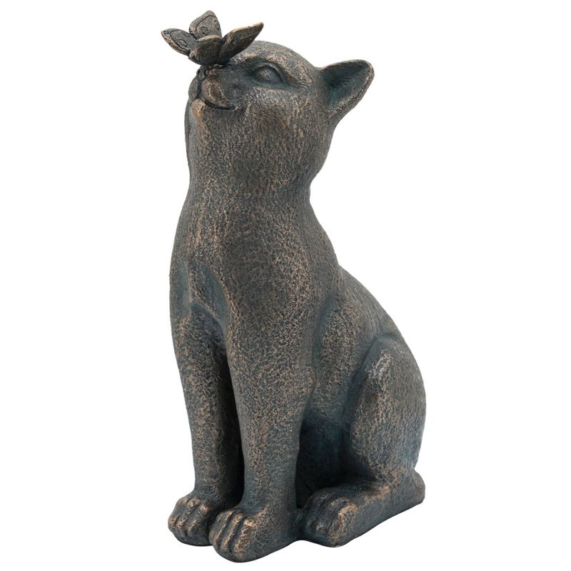 14" Resin Cat with Butterfly Figurine Bronze - Sagebrook Home