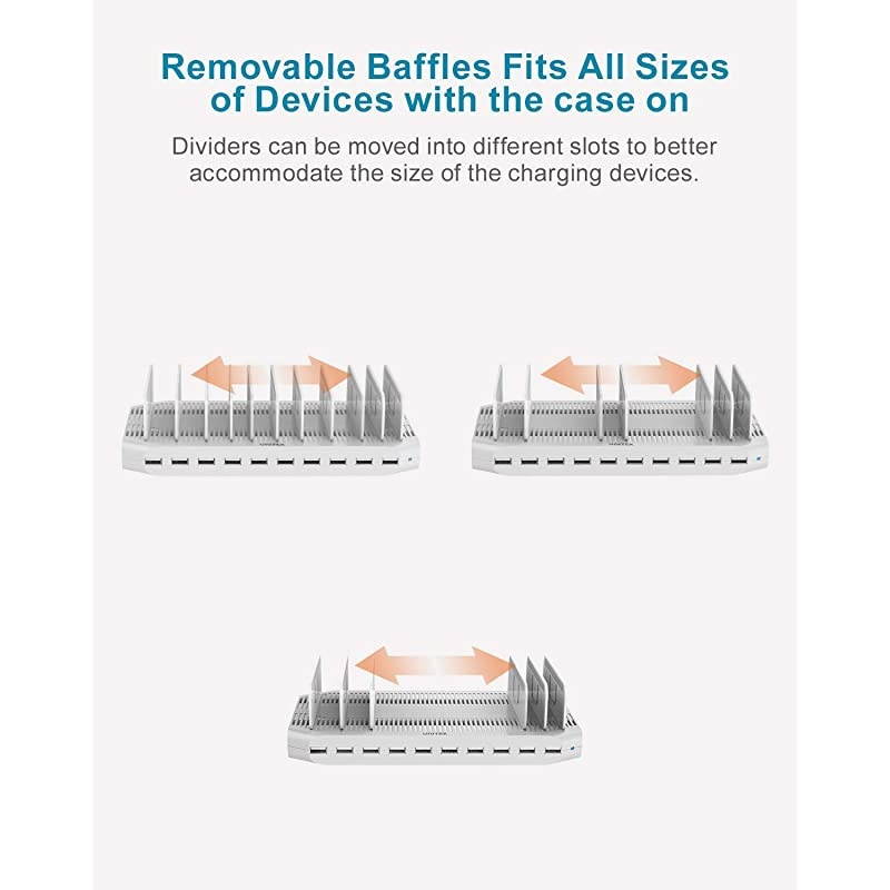 Multi Charging Station 10Port USB Charger for Multiple Device with SmartIC Tech and Adjustable Dividers Organizer Stand Compatible with iPad Tablet Kindle iPhone