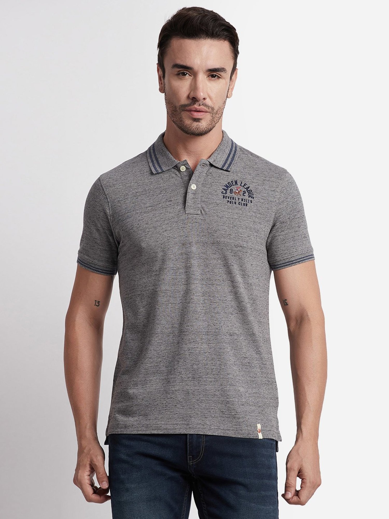 Beverly Hills Polo Club Grey Melange Regular Fit Pure Cotton Polo T-Shirt