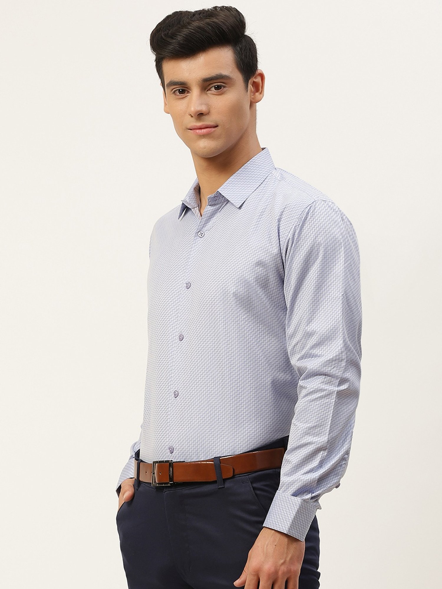 Sojanya Blue Cotton Regular Fit Self Pattern Shirt