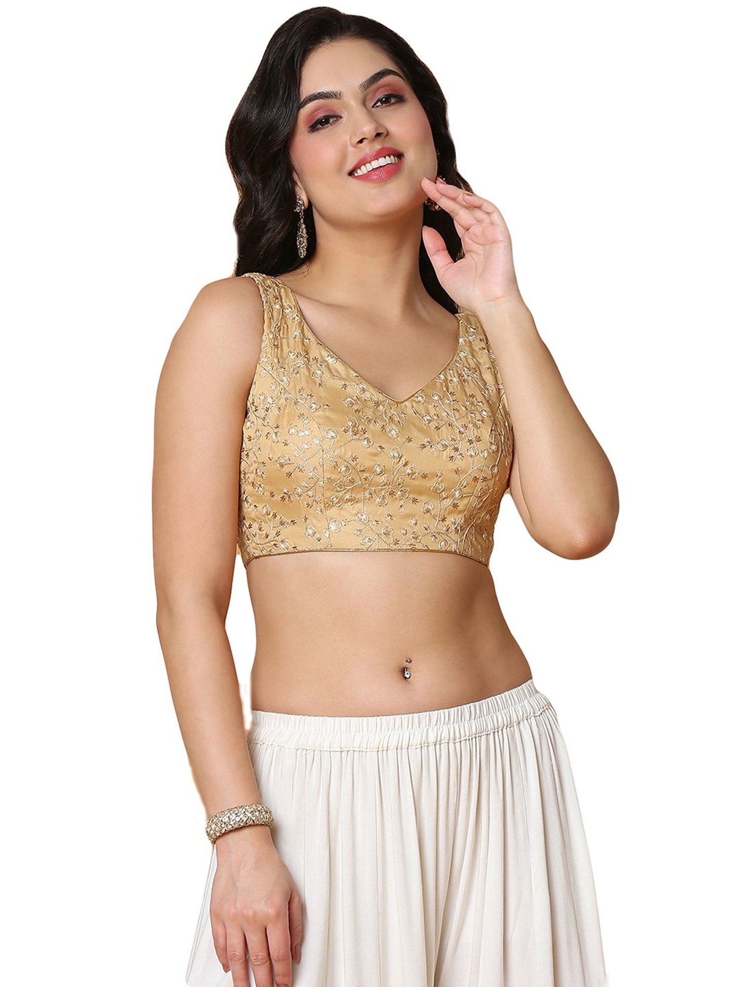Salwar Studio Gold Embroidered Readymade Blouse