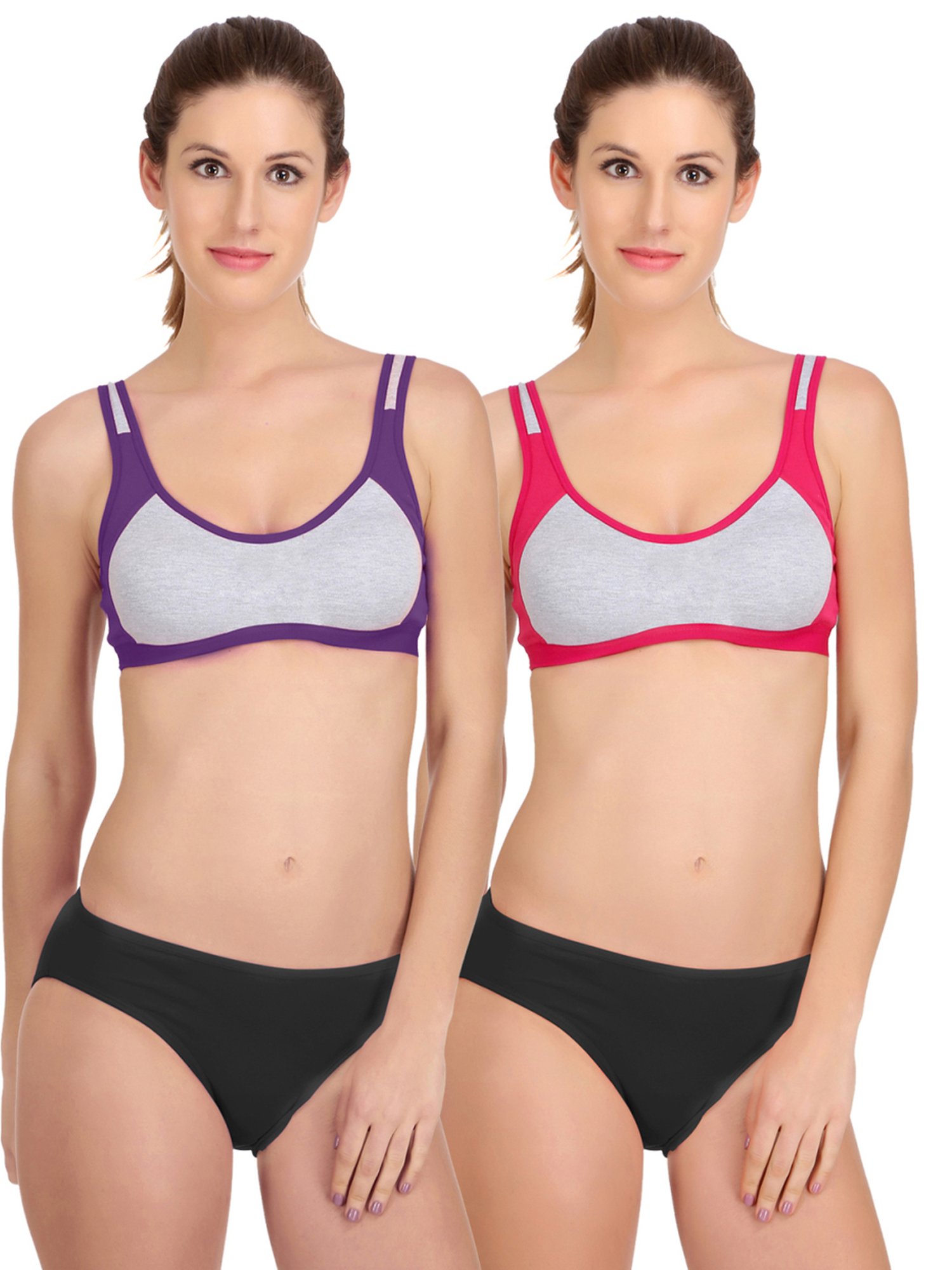 AROUSY Purple & Pink Cotton Bra Panty Set - Pack Of 2