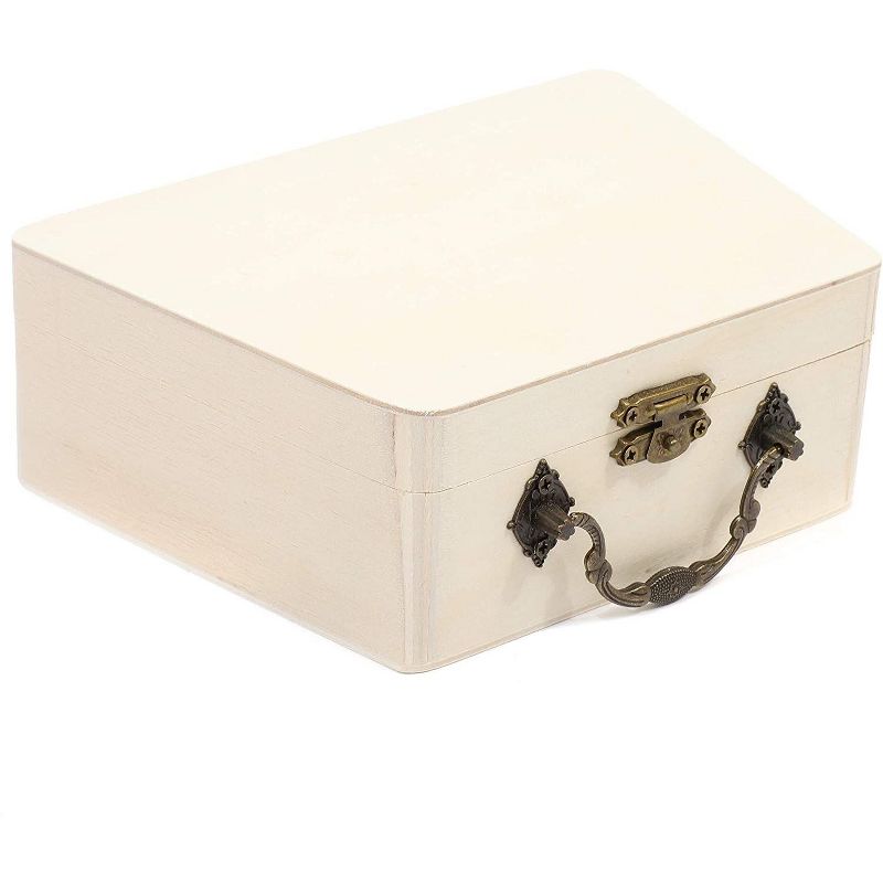 Bright Creations 2 Pack Unfinished Natural Wooden Boxes with Hinged Lid and Handle, Wood Craft Boxes for Storing Jewelry and Art DIY Projects