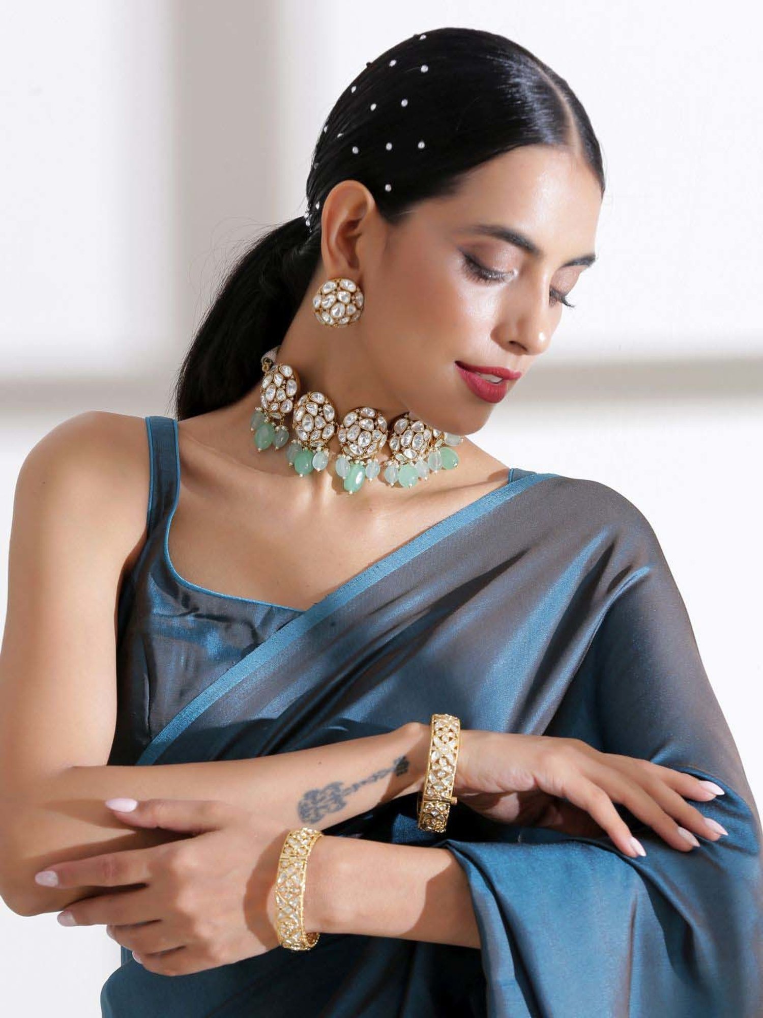 Swtantra Turquoise Plain Readymade Blouse