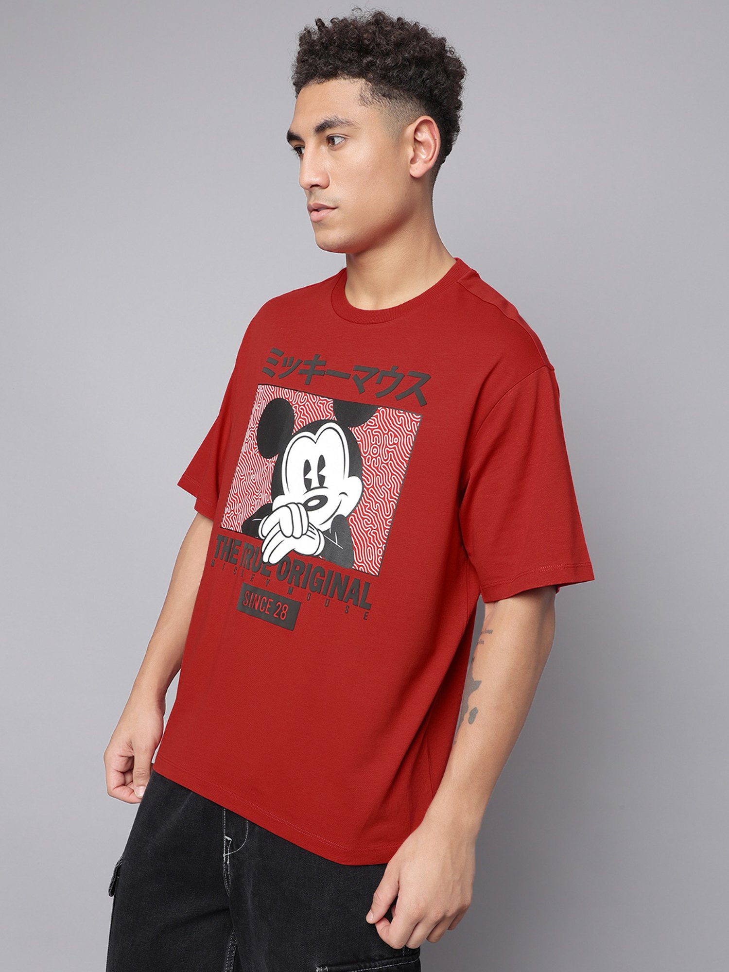 Free Authority Red Cotton Oversized Printed T-Shirt