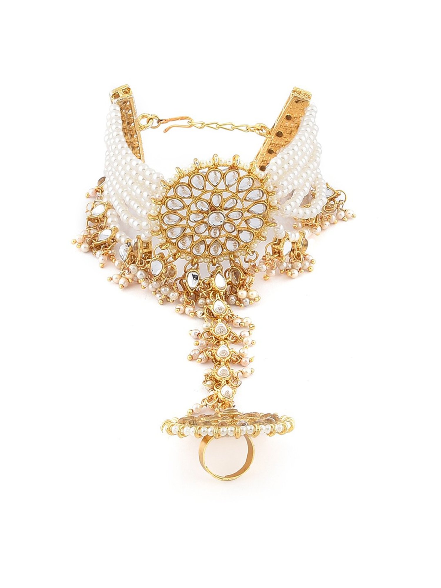 Zaveri Pearls Gold Tone Kundan & Pearls Mesmerising Hand Harness-ZPFK9442