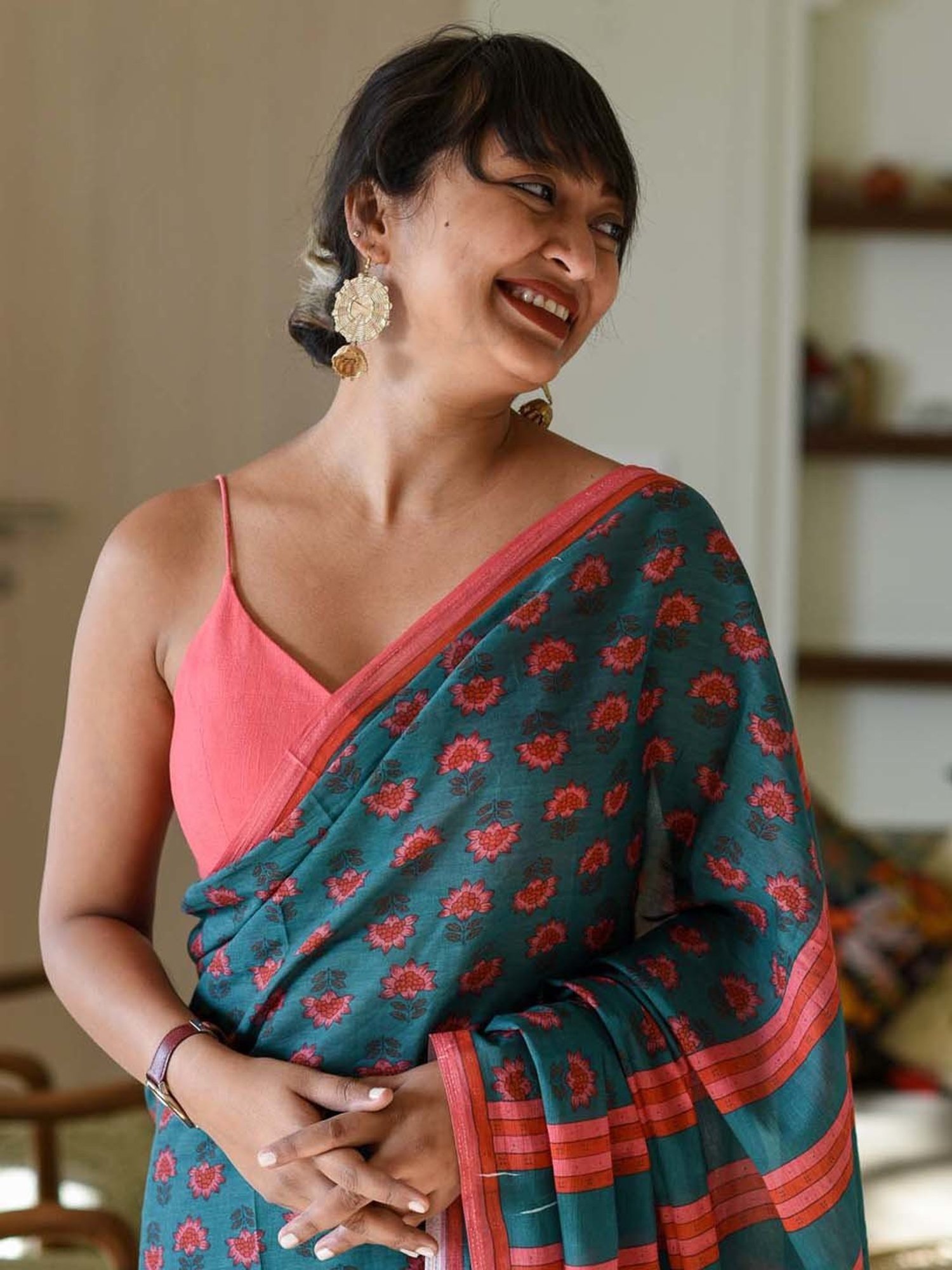 Suta Blue Pure Cotton Printed Saree