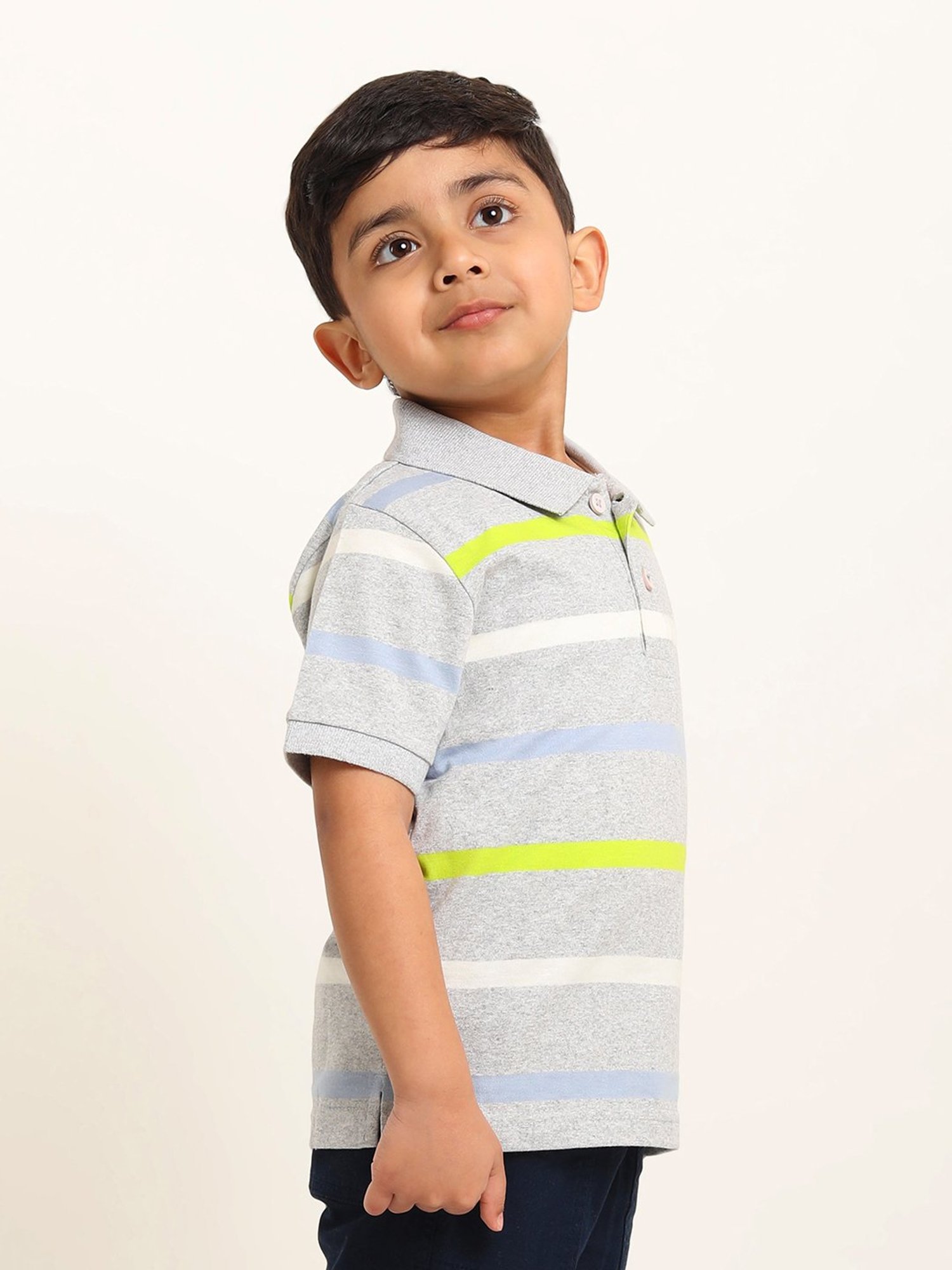 Campana Kids Grey Striped Polo T-Shirt