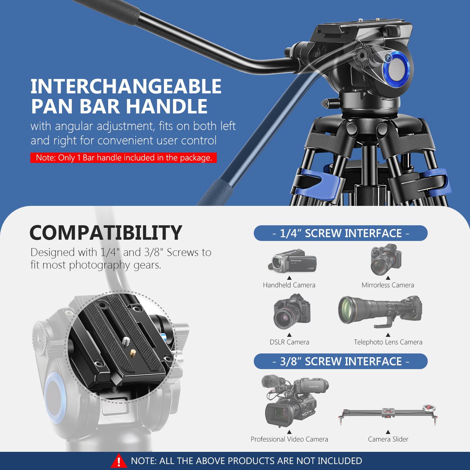 Neewer Professional Heavy Duty Video Tripod, 76-inch Aluminium Alloy, Fluid Drag Head, Support Left/Right Bar Handle, Mid-Level Spreader, for DSLR Cameras Video Camcorders, Load up to 33 Pounds