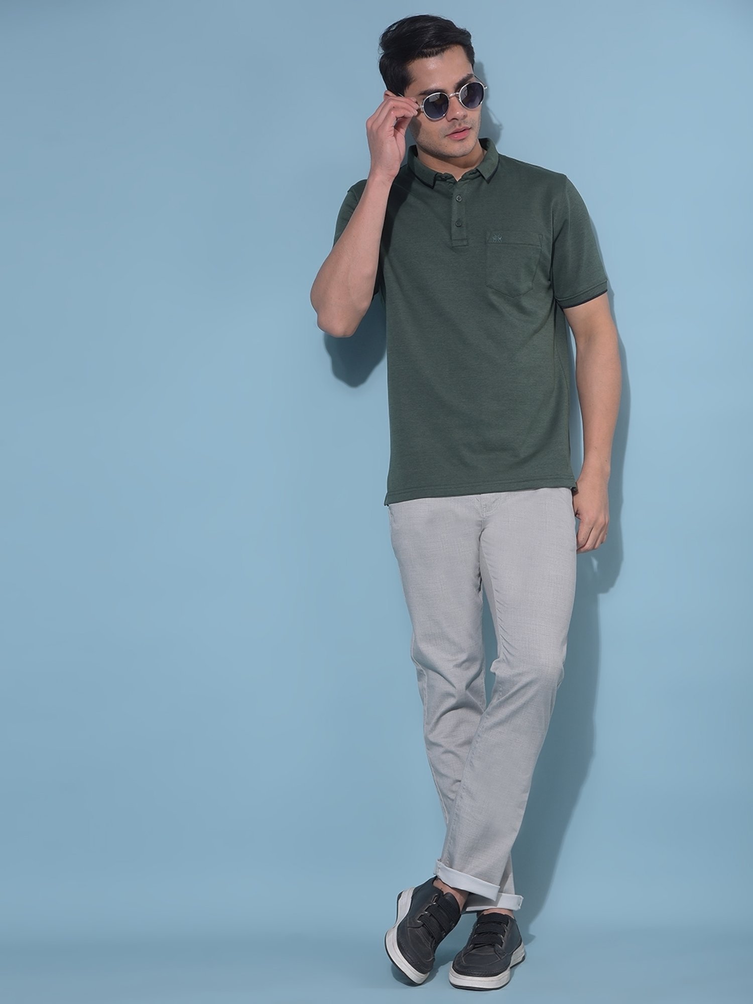 Crimsoune Club Green Cotton Slim Fit Polo T-Shirt