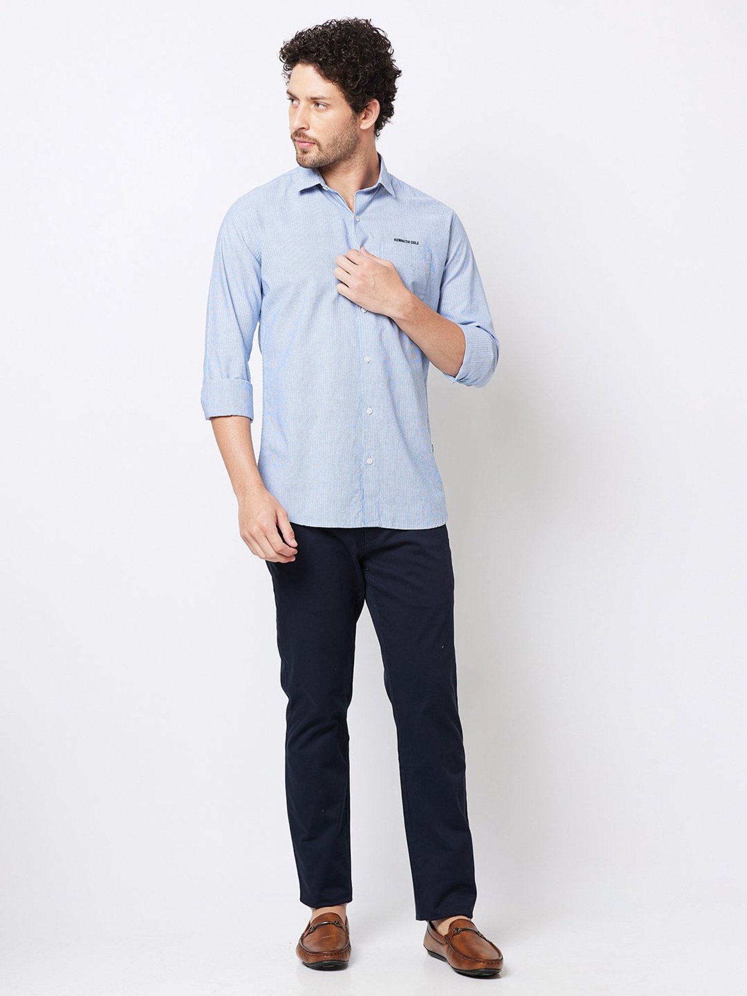 Kenneth Cole New York Blue Slim Fit Striped Shirt