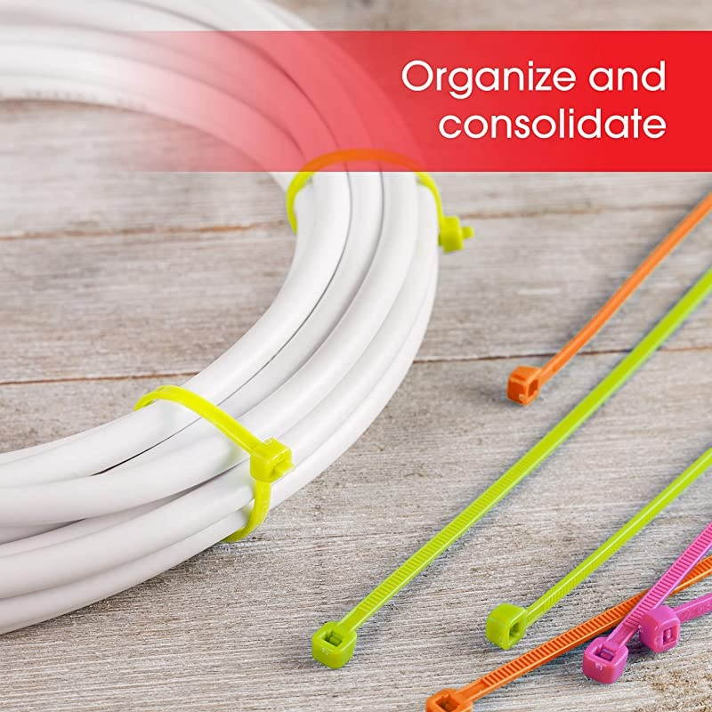Neon Cable Ties 8Inch Long Multipurpose 100Pack Nylon Plastic Zip Tie 1 78Inch Maximum Diameter Durable SelfLocking Assorted 50296 8 Inch