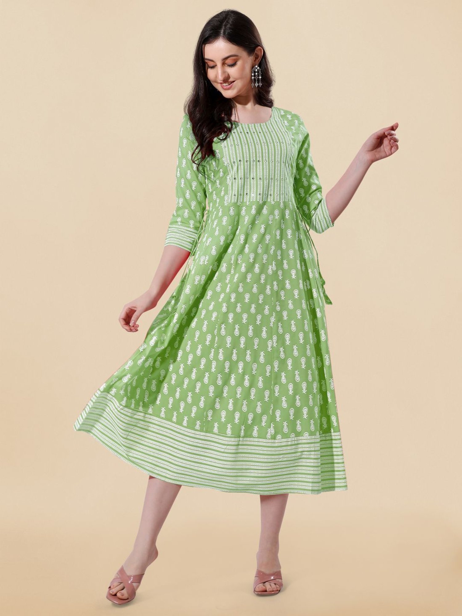MIRCHI FASHION Green Embroidered A-Line Dress