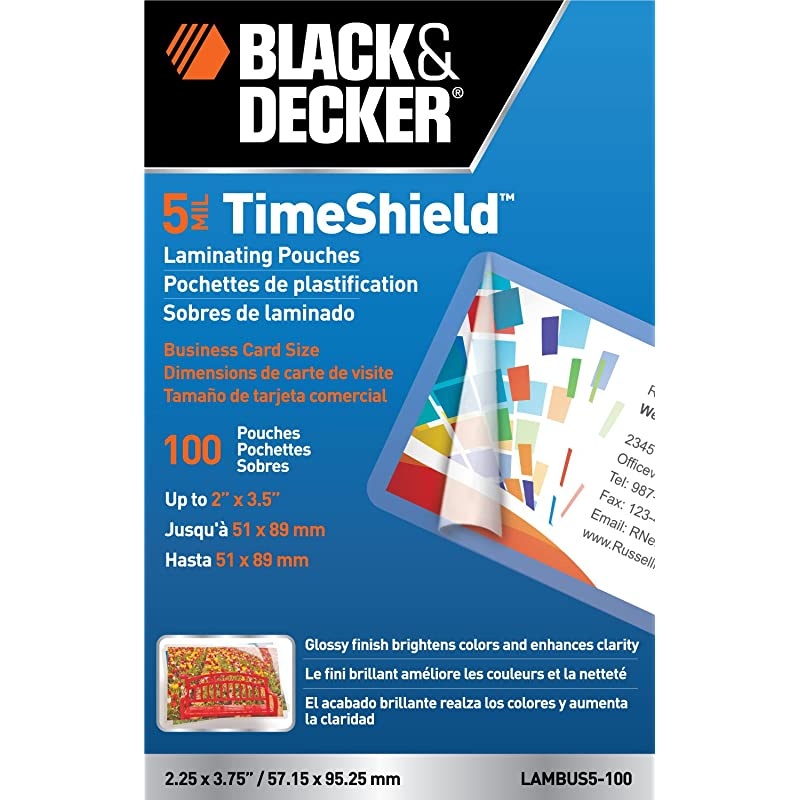 DECKER TimeShield Thermal Laminating Pouches Business Card 5 mil 100 Pack LAMBUS5100