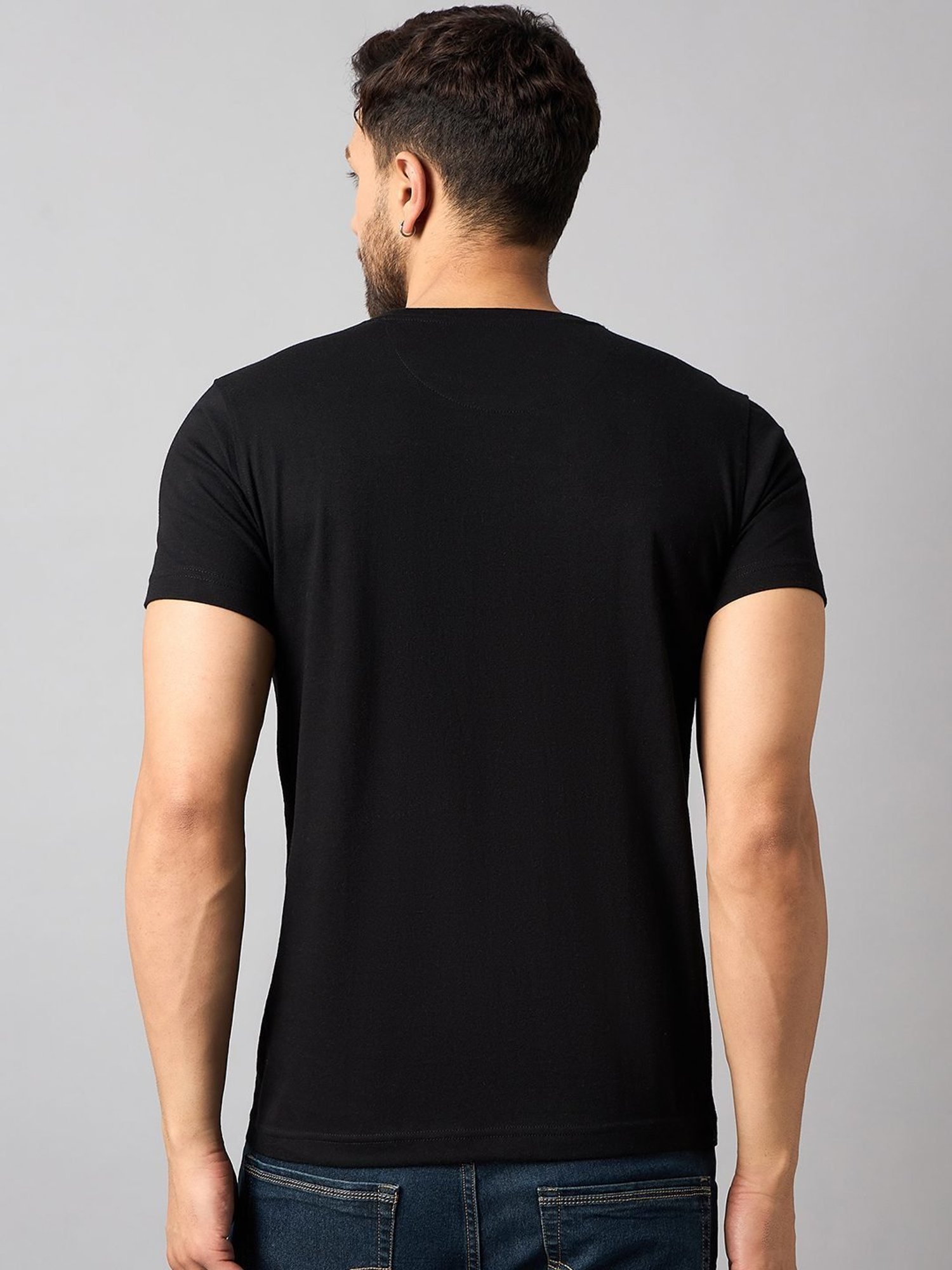 Club York Black Regular Fit Printed T-Shirt
