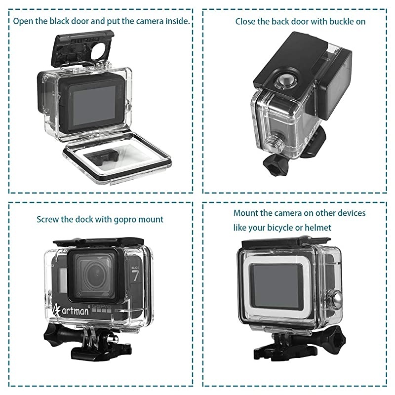 Housing Case Filter Compatible with GoPro Hero 7 Black,Hero 6 Black,Hero 5 Black and Hero 2018 Waterproof Diving Protective Housing Shell+3 Pack Filter+24 Anti-Fog Insert+Bracket Accessories