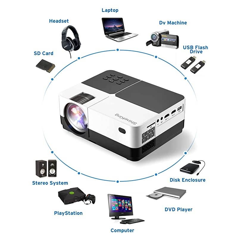 Mini Projector  2800 Lumens LED Portable Projector 180 Inch Support 1080P HD Video Projector for Home Theater Games and Outdoor Compatible for PS4LaptopXBOXSDAVUSB