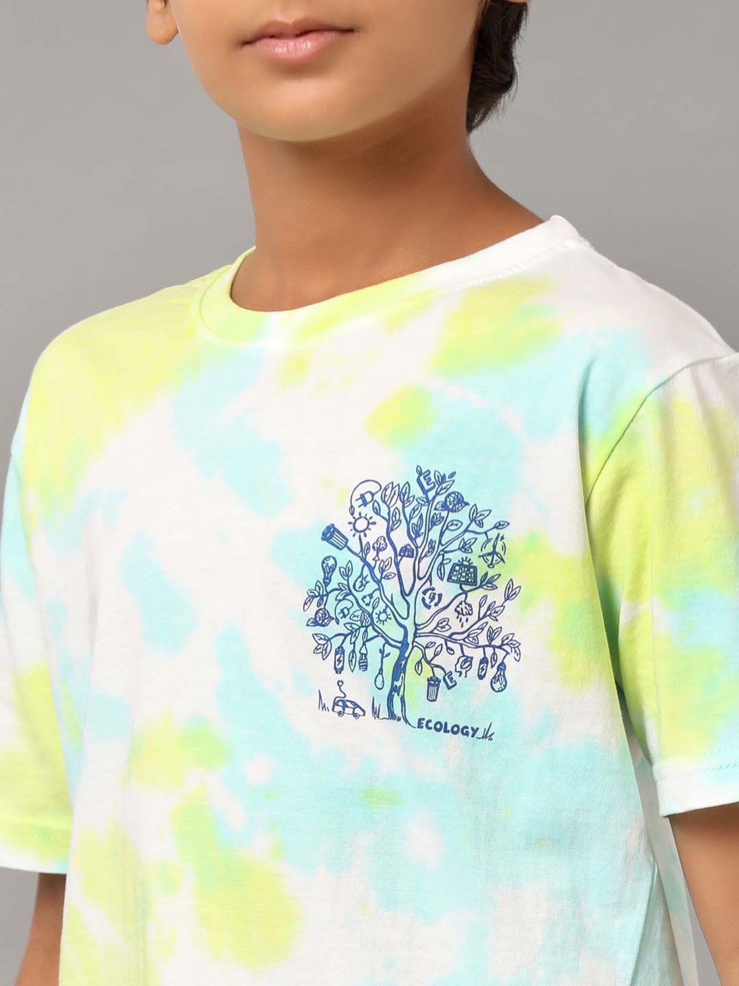 Under Fourteen Only Kids Yellow & Blue Cotton Printed T-Shirt