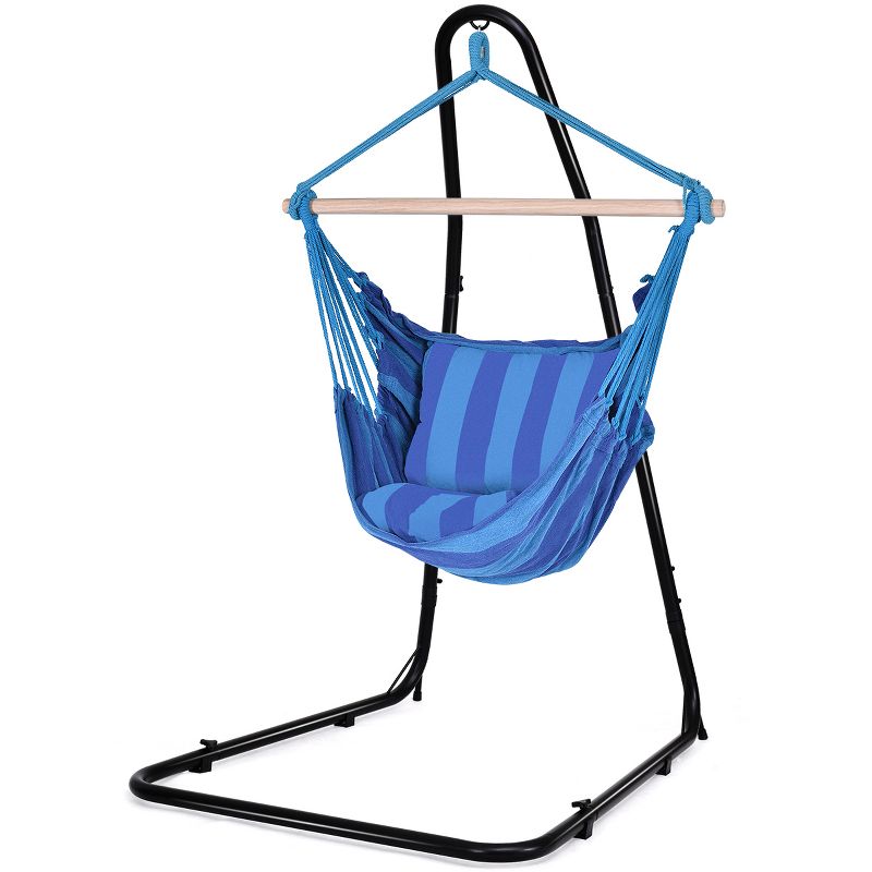 Costway Hammock Rope Chair Patio Porch Yard Tree Hanging Air Swing Outdoor (Blue)