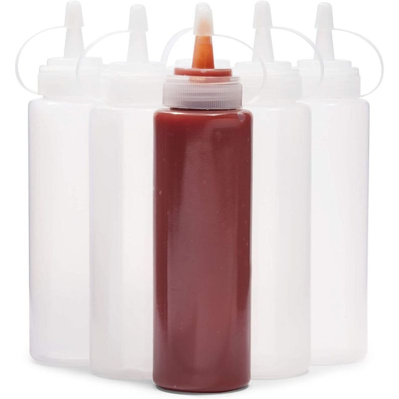 Juvale 6 Pack Clear Plastic Condiment Squeeze Bottles with Caps for Restaurants (8 oz)