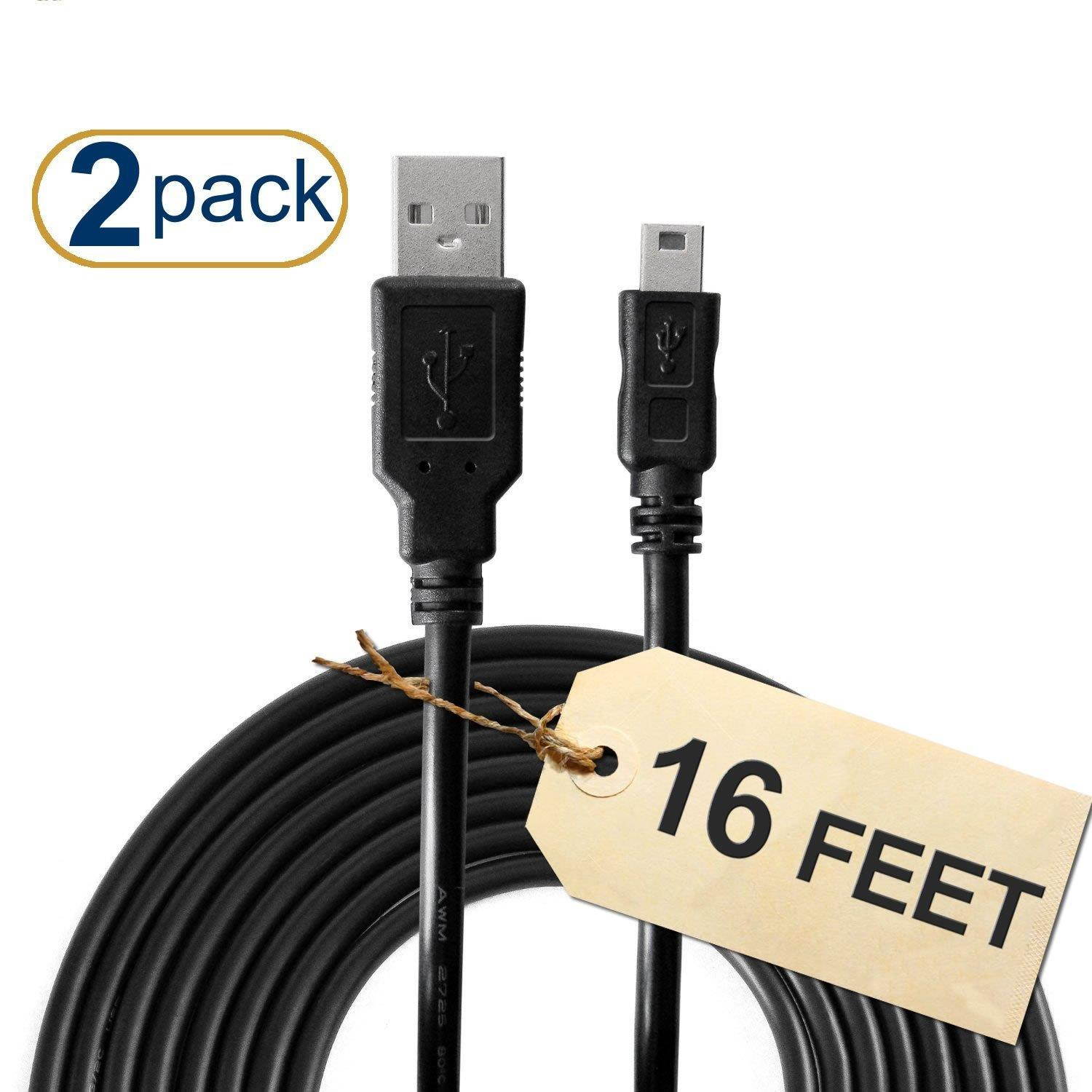 eXuby PS3 Controller Charger Cable (2-Pack) 16 Feet Long - 60% Thicker Charges at Super Speeds - USB to Mini USB - PS3 Charger Cable - PS3 Charging Cable &ndash; PS3 Controller Cable - PS3 USB Charger