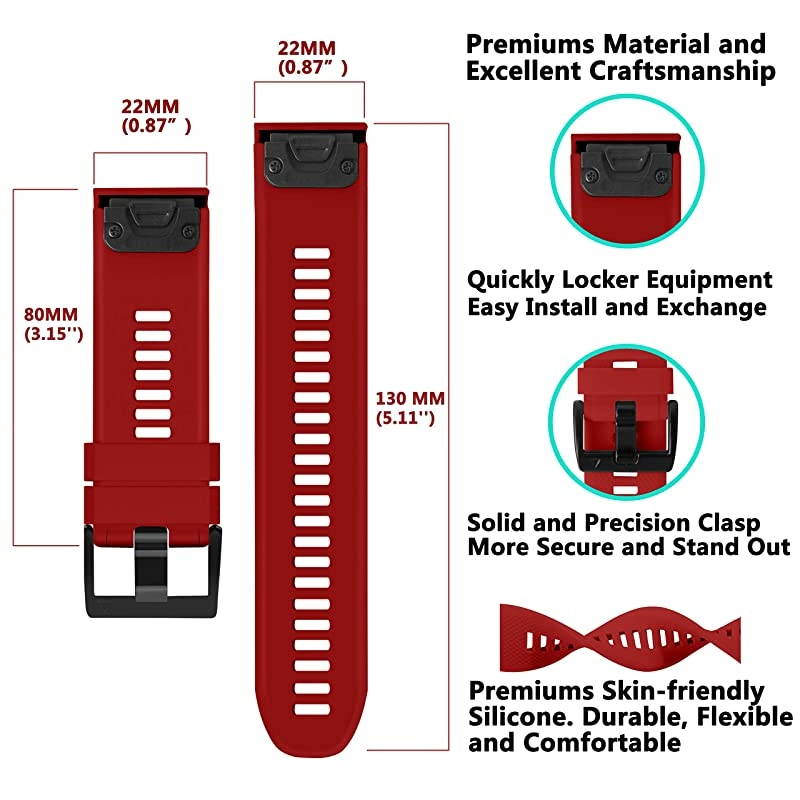 Bands Compatible with Garmin Fenix 5 and Fenix 5 Plus Watch Strap Replacement Silicone Band for Forerunner 935, 945, Approach S60, Not Fit 5X, 5S
