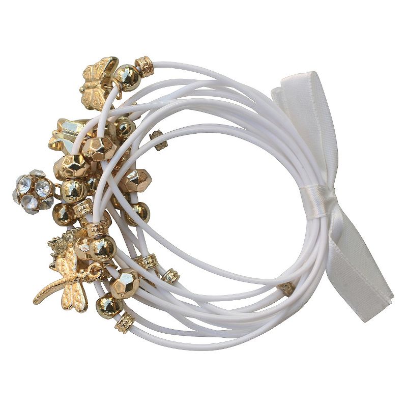 Zirconite Multi-Strand Bracelet with Flower and Butterfly Charms - White