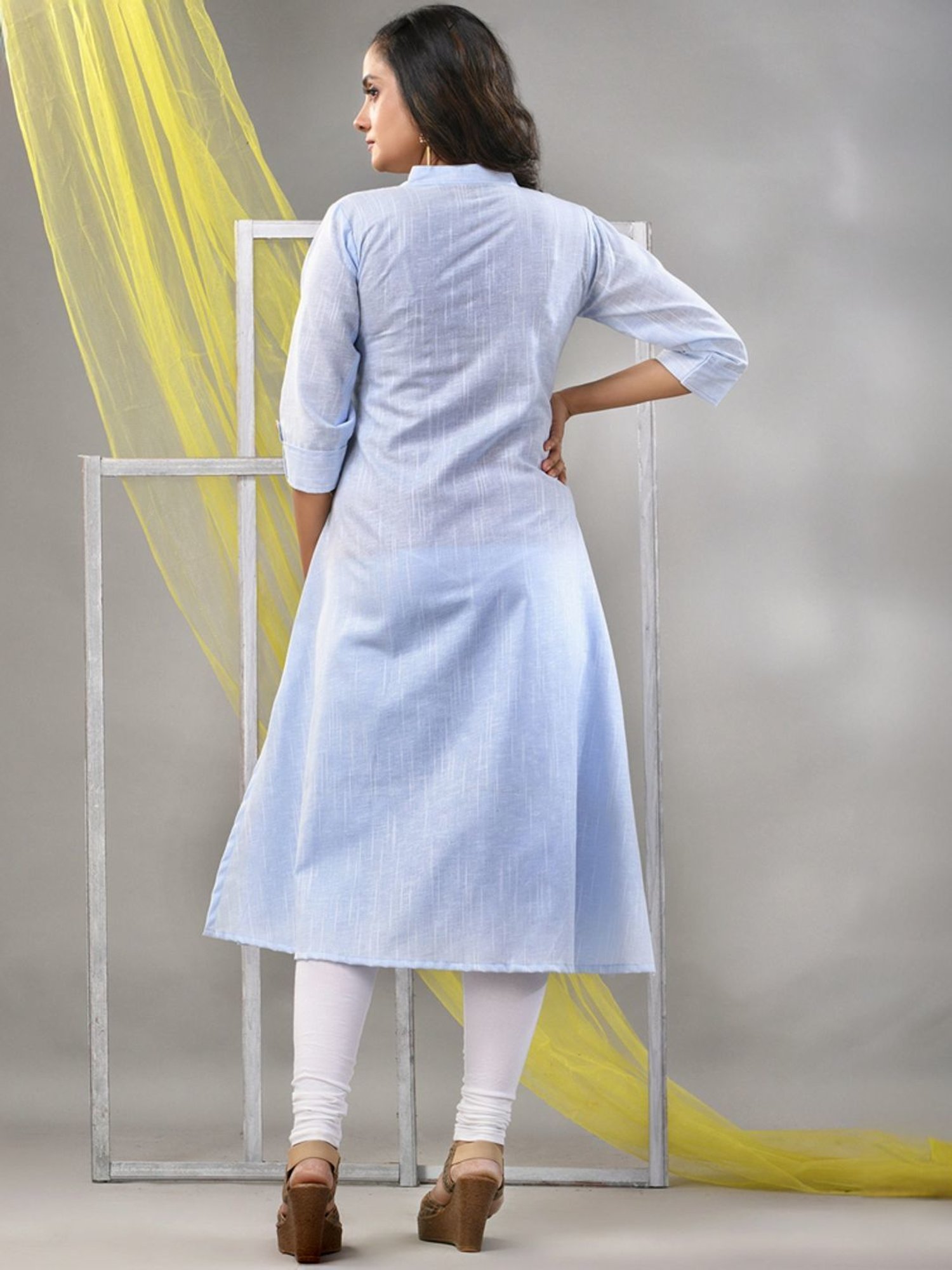 CHARUKRITI Blue Cotton Straight Kurta