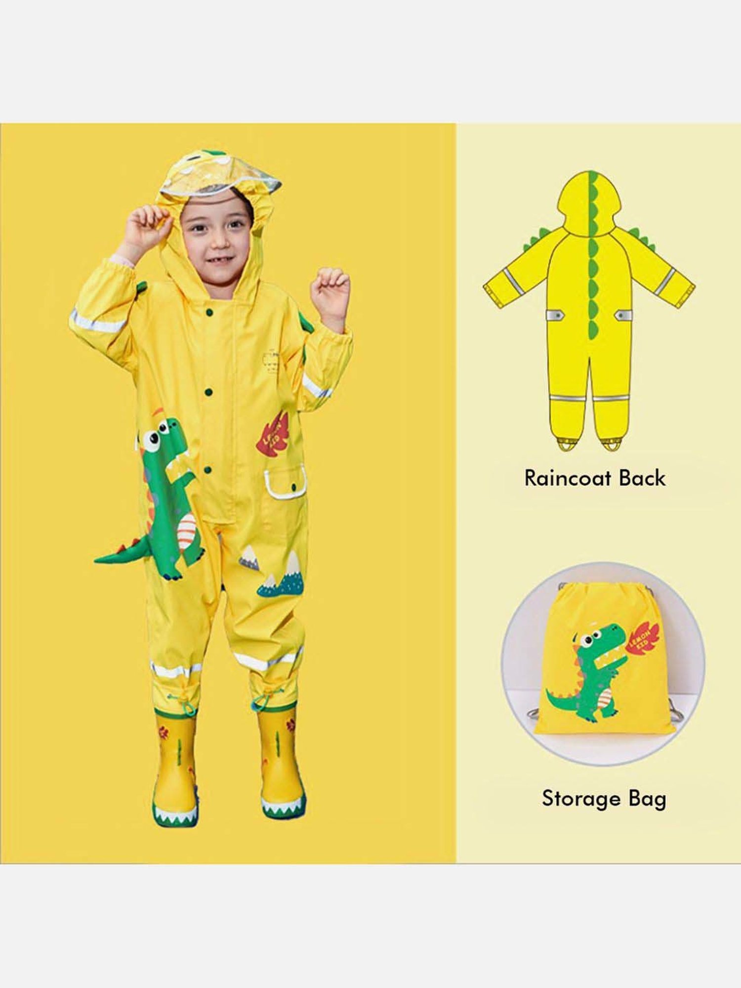 Little Surprise Box Kids Yellow Printed Full Sleeves Raincoat