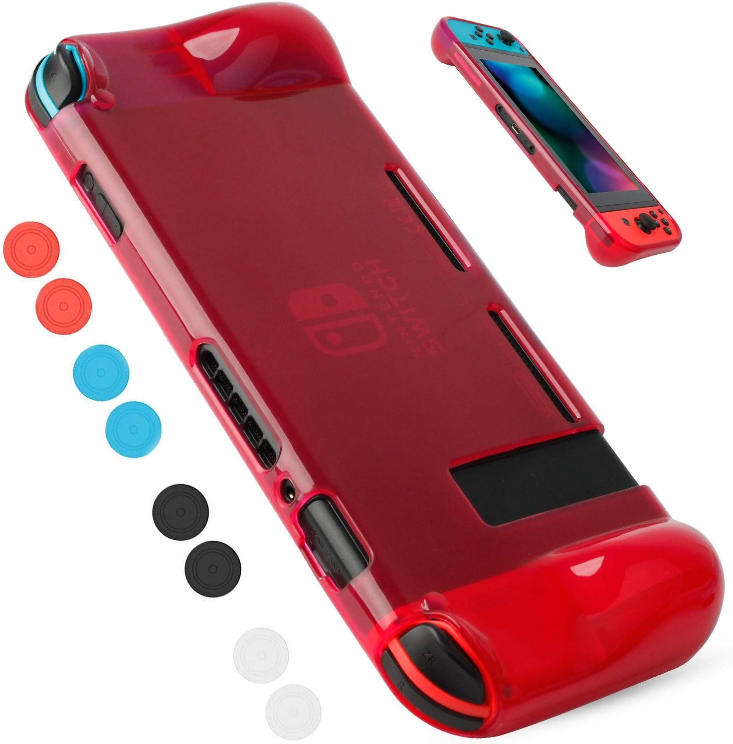 Protective Case Cover for Nintendo Switch Comfortable Soft TPU Grip Case and Ergonomic Anti-Scratch Shock-Absorption Cover for Nintendo Switch 2017 with 8 Thumb Grips Caps