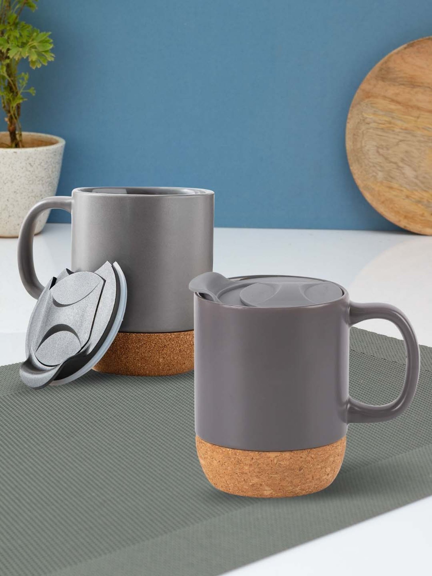 JCPL Light Grey Ceramic 9 cm Milk Mug (0.44 L) - Set of 2
