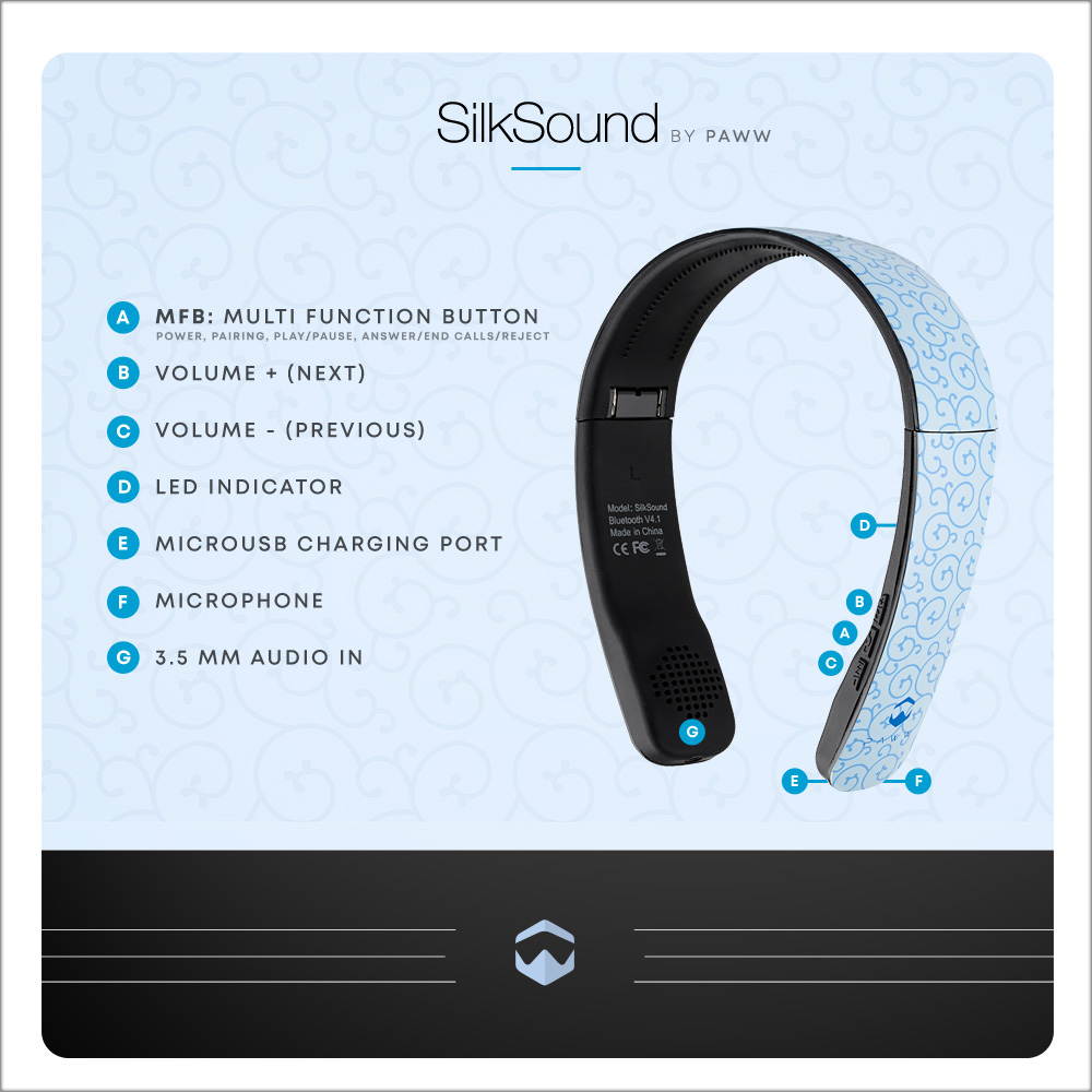 Paww SilkSound Headphones - Stylish Foldable Paww SilkSound Headphones - Stylish Foldable On-Ear Wireless Bluetooth Handsfree Calling with 8 Hours Playtime for Work Travel or Outdoor Use