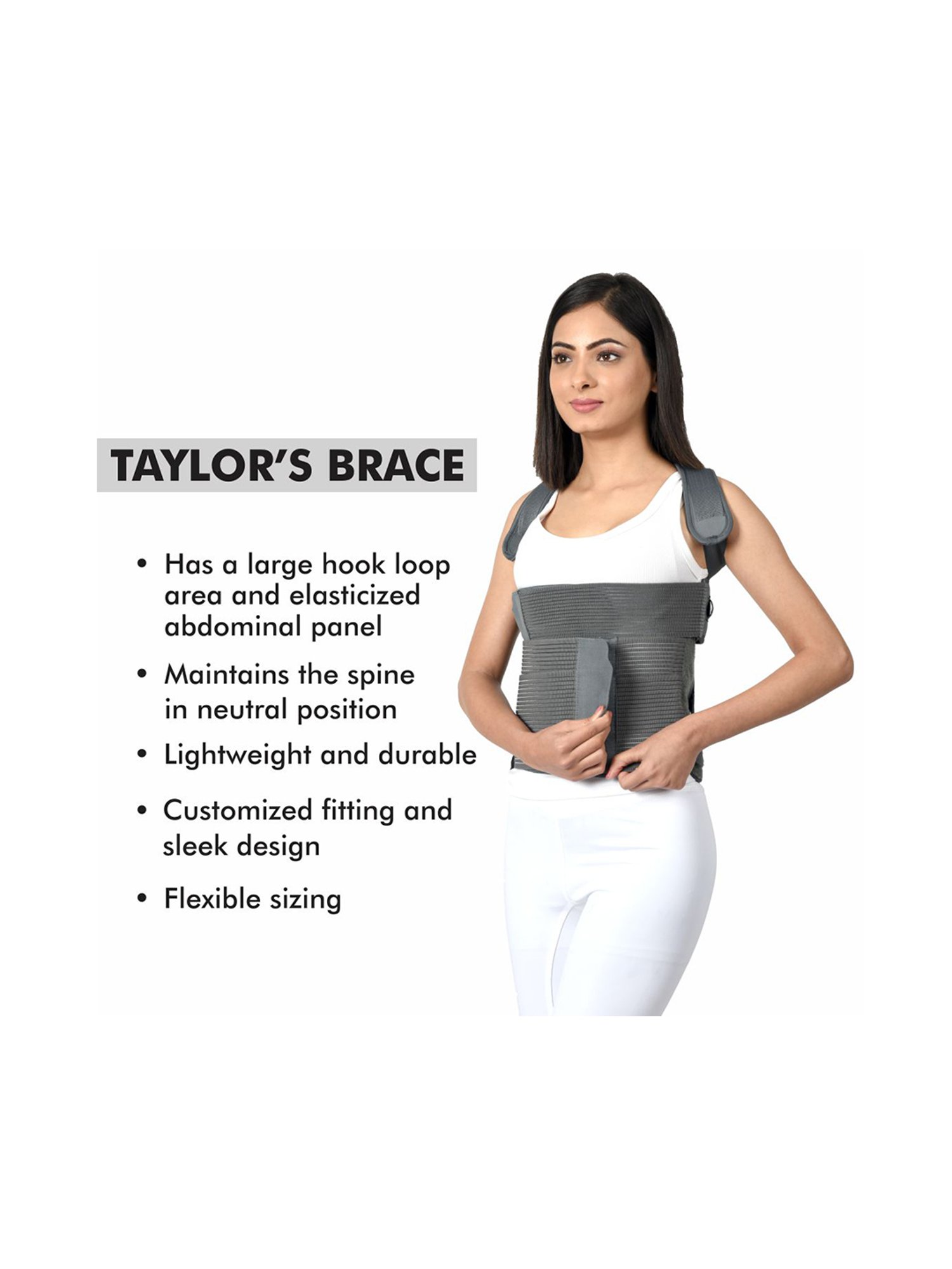 AccuSure Posture Corrector Taylor Brace - Rec Size (S/M/L) For Ht:5.6-6.6 Ft Waist:28-48 in (Grey)