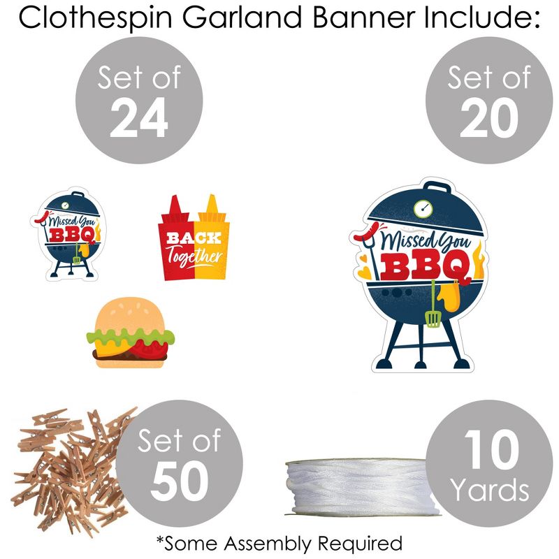 Big Dot of Happiness Missed You BBQ - Backyard Summer Picnic Party DIY Decorations - Clothespin Garland Banner - 44 Pieces