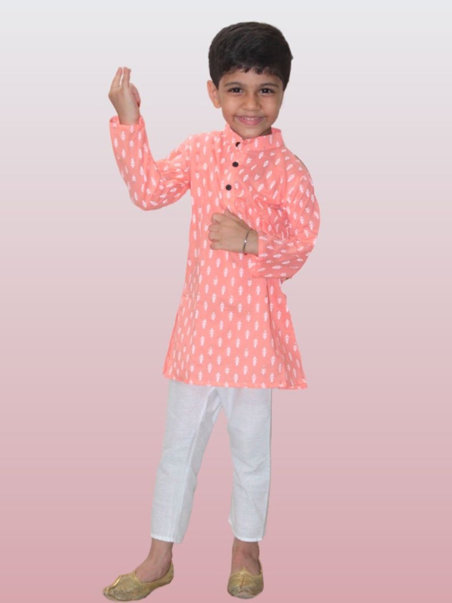 Tippy Top Kids Peach & White Printed Full Sleeves Kurta with Pyjamas